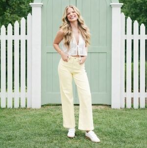 Just Black Denim Yellow Jeans Womens Sz  28 Wide Leg High Rise Patch Pockets